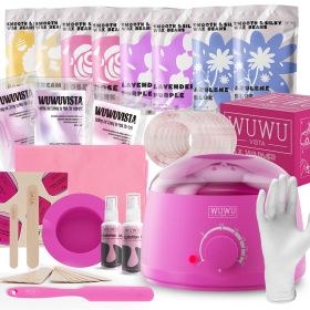 Waxing Kit WUWUVISTA 69 Items Hair Removal Wax Kit With Wax Warmer Waxing Beads For Face, Brazilian, Full Body, Bikini, Sensitiive Skin Skin Suit (Option: Pinkish purple-EU Plug)