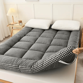 Mattress with checkered three-dimensional edges, 4 colors, Queen size (Color: gray)